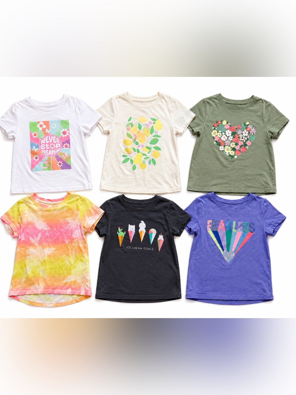 Lot of 6 Girls' Cat and Jack Short Sleeve Graphic Tee shirts size medium 7/8‎